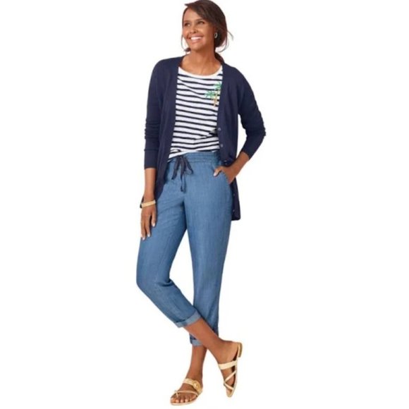 Talbots Lyocell linen blend Chambray Pants szM - Picture 1 of 14